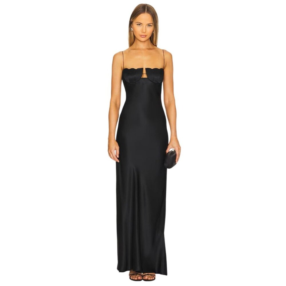 Anna October Tulip Maxi Dress in Black XSmall Womens Satin Gown